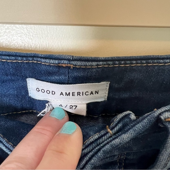 Good American Good Legs Skinny Jeans Distressed High Rise Dark Wash Size 4/27 - Picture 6 of 7